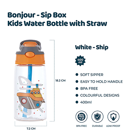 SIP Box Kids Water Bottle 400ml - White Ship