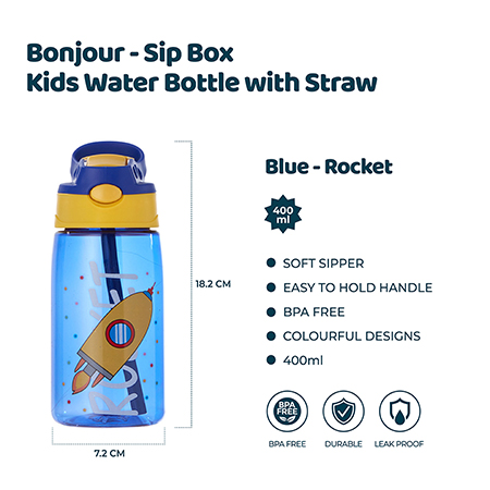 SIP Box Kids Water Bottle 400ml - Blue Rocket