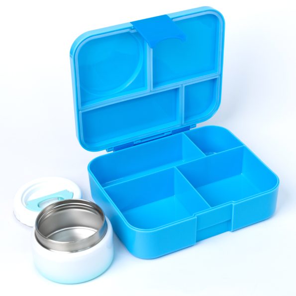 THERM Box - Tritan 4 Compartment Bento Lunch Box with insulated food jar - Blue