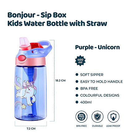 SIP Box Kids Water Bottle 400ml - Purple Unicorn