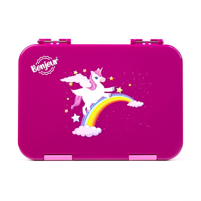 SNAX Box Dual Clip Bento Mini Lunch Box - Pink Unicorn