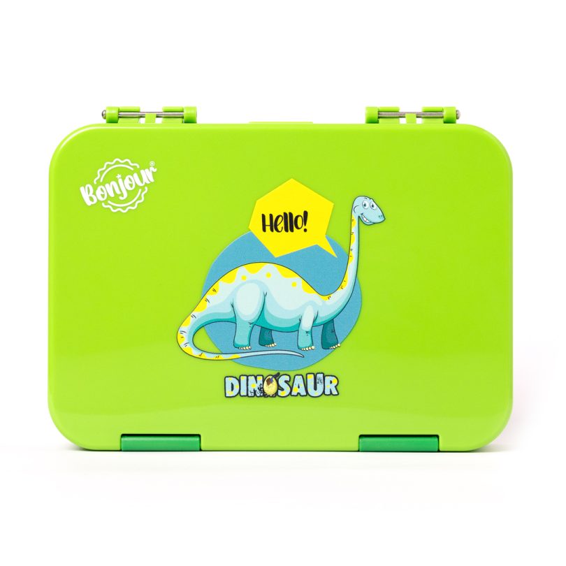 SNAX Box Dual Clip Bento Mini Lunch Box - Green Dino