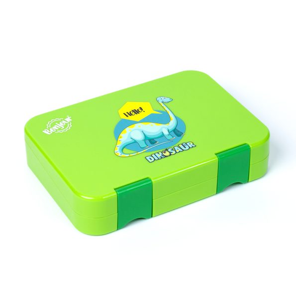 SNAX Box Dual Clip Bento Mini Lunch Box - Green Dino